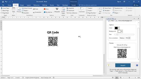 how to connect a qr code to a word document