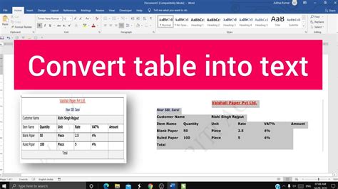 how to convert a table into text
