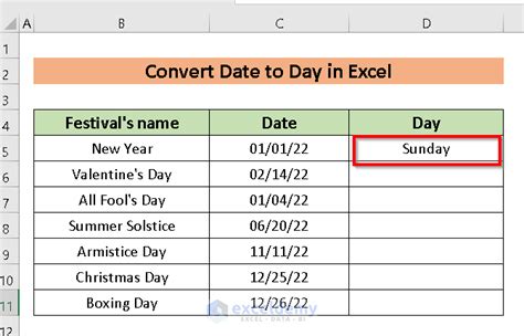how to convert date to day and month in excel