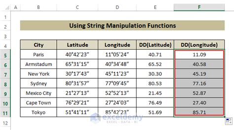 how to convert decimal degrees to latitude and longitude coordinates in excel