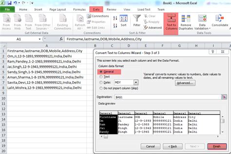 how to convert delimited csv file into excel