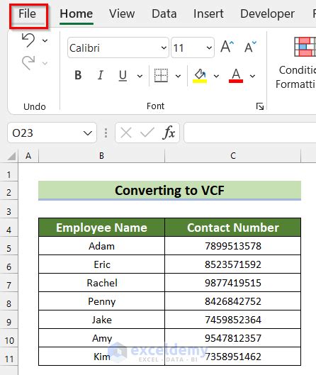 how to convert excel to vcf without software