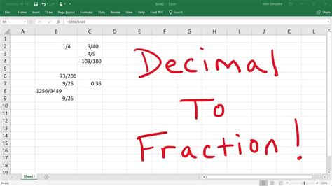how to convert fraction into decimal in excel