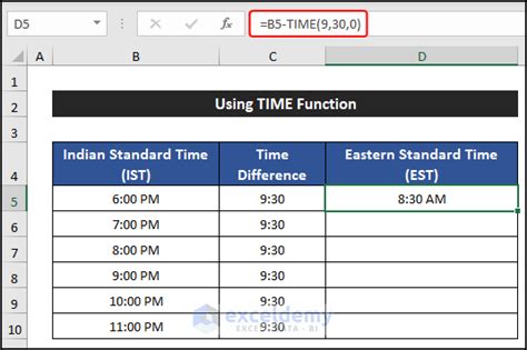 how to convert ist to est in excel