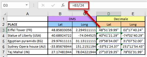 how to convert longitude and latitude to gps coordinates in excel