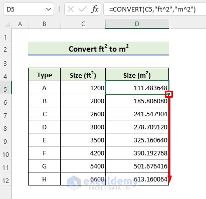 how to convert mm to square feet in excel