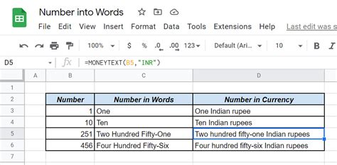 how to convert number into words in google sheets
