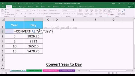 how to convert number of days to year in excel