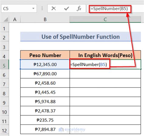how to convert number to words in excel peso