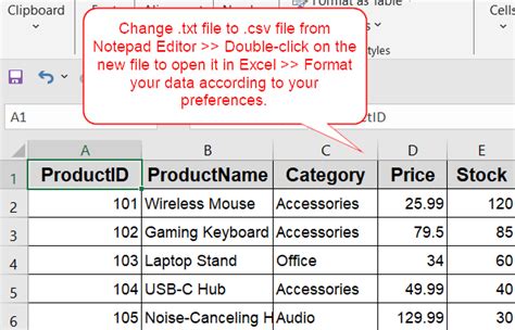 how to convert text file to excel table
