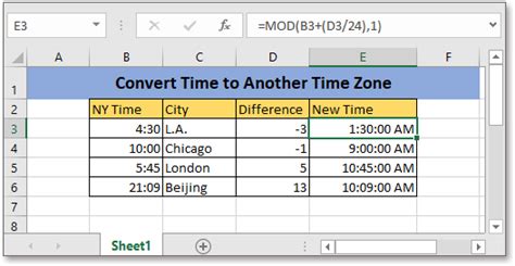 how to convert time to different timezone in excel