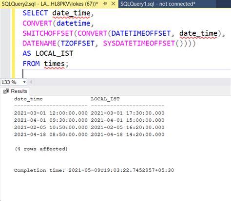 how to convert utc to local time zone in sql server