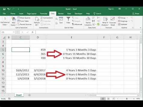 how to convert years and months into days in excel