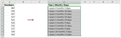 how to convert years months days into decimal in excel