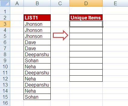 how to copy a list of unique values in excel