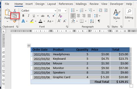 how to copy a table in word and keep formatting