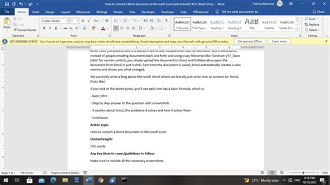 how to copy a word document to excel