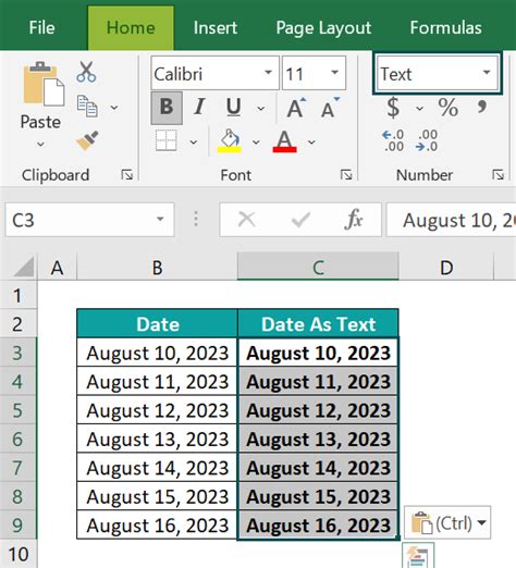how to copy and paste a date in excel