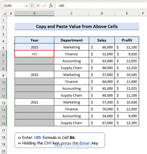 how to copy and paste above cell