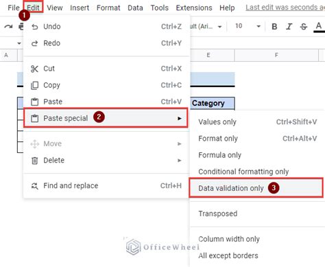 how to copy and paste data validation in google sheets