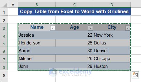 how to copy and paste from excel to word without gridlines