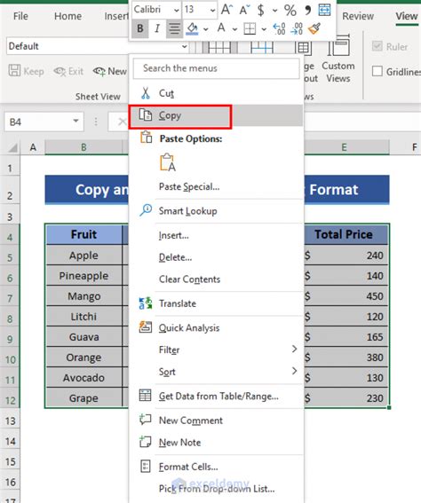 how to copy and paste in excel online