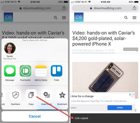 how to copy and paste link from mac to iphone