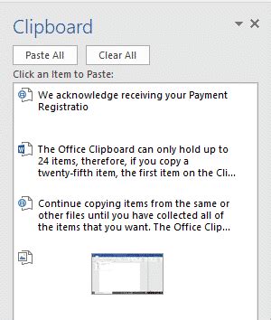 how to copy and paste multiple items in word