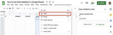 how to copy data validation in google sheets