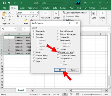 how to copy excel table without hidden rows