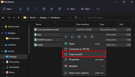 how to copy folder names into excel windows 10
