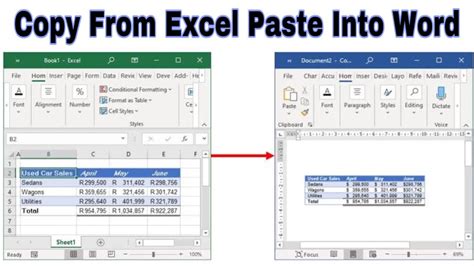 how to copy from excel and paste in word table