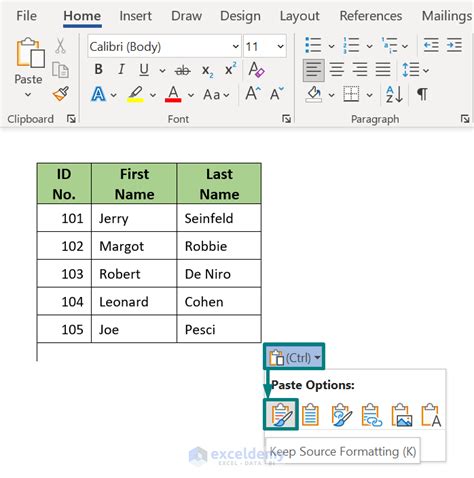 how to copy from word to excel without losing formatting
