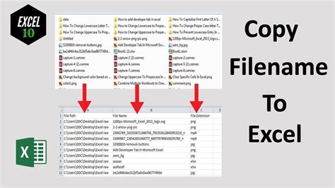 how to copy multiple file names and paste in excel