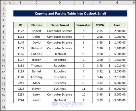 how to copy table data from outlook to excel