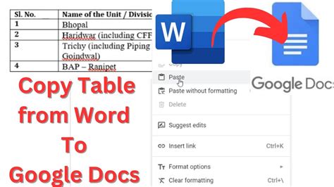 how to copy table from google docs to word