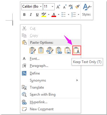 how to copy text from excel into word without table