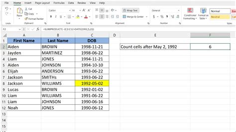 how to count cells after a certain date in excel