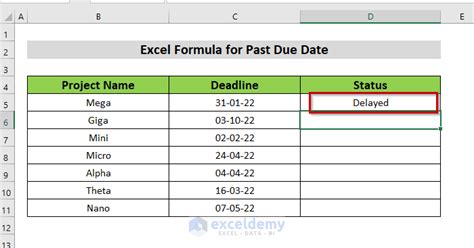 how to count days past due in excel