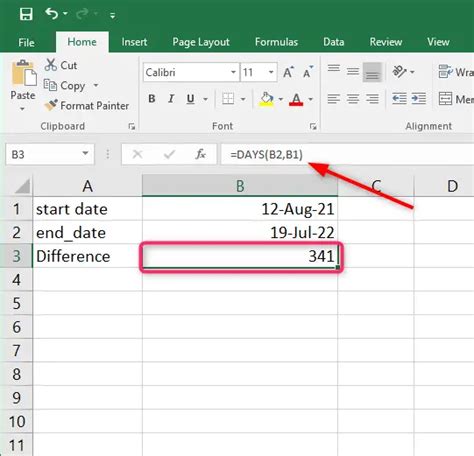 how to count days since on excel