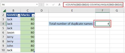 how to count duplicates in excel with formula