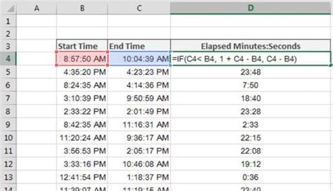 how to count elapsed time in excel
