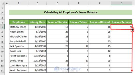 how to count leave in excel