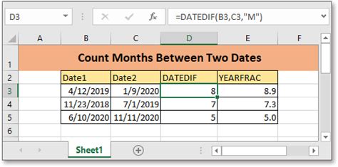how to count months and days between dates in excel