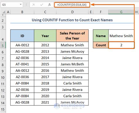 how to count names as numbers in excel