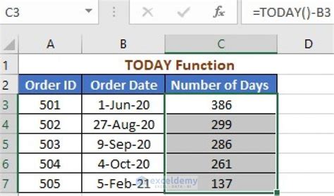 how to count number of days between today and another date in excel