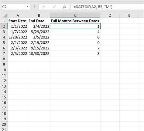 how to count number of months in excel
