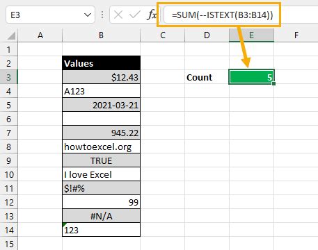 how to count number of text in excel