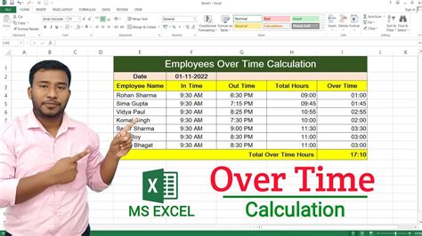 how to count overtime hours in excel