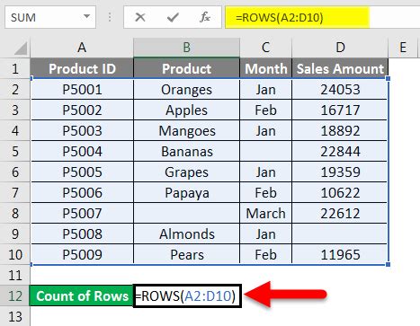 how to count rows in excel using formula